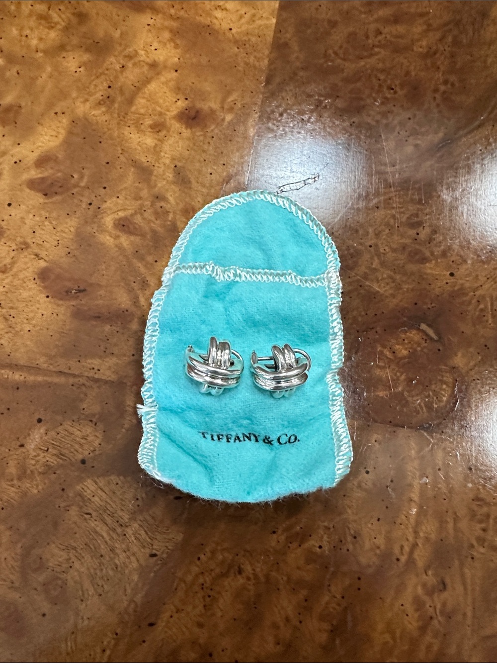 Authentic Tiffany & Co. Large Signature Sterling Silver Earrings with Blue Pouch